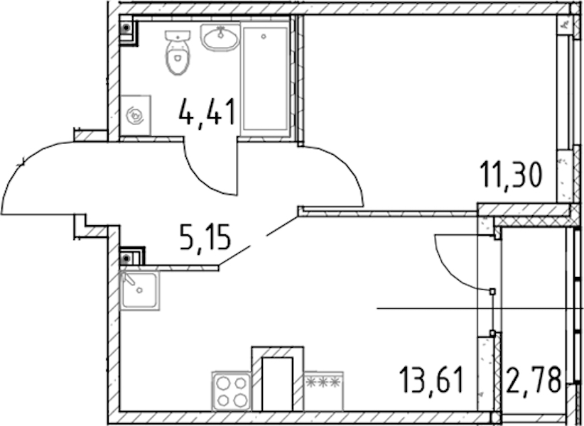 1-комнатная квартира 34.47 м², 16/23 эт., ЖК «Город Первых»